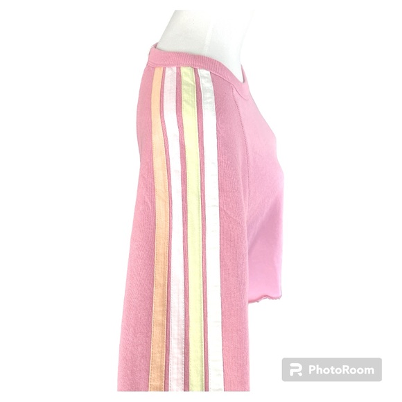 Wildfox Homestead Stripes cropped pullover sweatshirt raw rolled edge L NEW - Picture 6 of 7